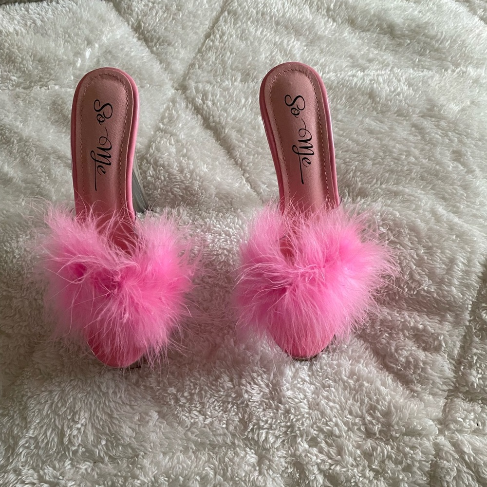 So Me Baby with My Boo Platform Feather Heels Pink